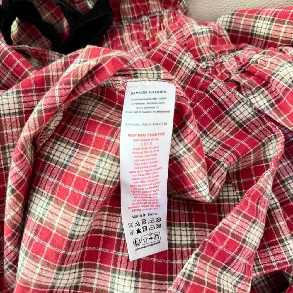 Damson Madder red and white plaid maxi dress with black velvet ribbon detail - Picture 5 of 6